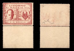 ENISSIONI LOCALI - LIVORNO - 1930 - 30 Cent (1c) Bordo Foglio (pos.36 Senza O Di Belforte) - Punto Tra A E L - Gomma Int - Sonstige & Ohne Zuordnung