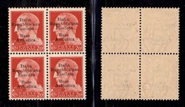 ENISSIONI LOCALI - BASE ATLANTICA - 1943 - 20 Cent (8) In Quartina - L Diversa (8g) In Basso A Destra - Gomma Integra (7 - Otros & Sin Clasificación