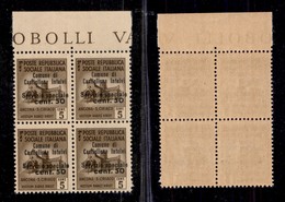 ENISSIONI LOCALI - CASTIGLIONE D’INTELVI - 1945 - 5 Cent + 50 (1) - Quartina Bordo Foglio - Gomma Integra (500+) - Altri & Non Classificati