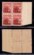 ENISSIONI LOCALI - CASTIGLIONE D’INTELVI - 1945 - 20 Cent + 50 (3) In Quartina Bordo Foglio - Gomma Integra (500+) - Sonstige & Ohne Zuordnung