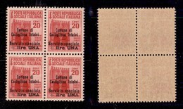 ENISSIONI LOCALI - CASTIGLIONE D’INTELVI - 1945 - 20 Cent + 1 Lira (5) In Quartina - Gomma Integra (500+) - Altri & Non Classificati