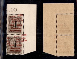 ENISSIONI LOCALI - GUIDIZZOLO - 1945 - 1 Lira Su 10 Cent (2b) - Coppia Verticale Con Doppia Soprastampa (una Obliqua) An - Altri & Non Classificati