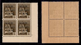 ENISSIONI LOCALI - AOSTA - 1944 - 10 Cent + 5 Lire (5) - Quartina D’angolo - Gomma Integra - Leggera Soprastampa Specula - Sonstige & Ohne Zuordnung