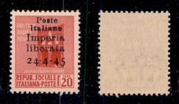 ENISSIONI LOCALI - IMPERIA - 1945 - Non Emesso - 20 Cent (22) - Soprastampa In Alto - Gomma Integra - Cert. AG (1.500) - Altri & Non Classificati