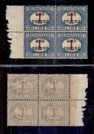 OCCUPAZIONI - TRENTO E TRIESTE - 1919 - Segnatasse - 1 Corona Su 1 Lira (7) In Quartina Bordo Foglio - Gomma Integra - O - Trentino & Triest