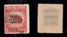 OCCUPAZIONI - FIUME - 1921 - Segnatasse - 0,04 Lire Su 10 Cent (26t) Con Soprastampa In Basso A Sinistra (senza L) - Gom - Fiume