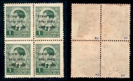 OCCUPAZIONI - MONTENEGRO - 1941 - 1 Din (2a) - Quartina Con Soprastampe Capovolte - Errore Pc (1V) In Basso A Sinistra - - Montenegro