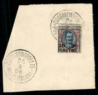 LEVANTE - COSTANTINOPOLI - 1908 - 20 Piastre Su 5 Lire Floreale (17cc) Usato Su Frammento - Soprastampa In Basso A Sinis - Europa- Und Asienämter