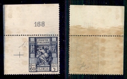 COLONIE - LIBIA - 1924 - 60 Cent Sibilla (42n) Non Dentellato A Sinistra Angolo Di Foglio Con Numero Di Tavola 168 - Gom - Libia