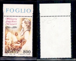 REPUBBLICA - 1991 - 800 Lire Mozart (1974 Varietà-Specializzato 1606Aa) Con Bruno Evanescente - Gomma Integra - Cert. Ra - Altri & Non Classificati