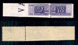 REPUBBLICA - 1950 - Pacchi Postali - 10 Lire (73/IIIs) Bordo Foglio - Sezione Sinistra Non Dentellata - Gomma Integra -  - Other & Unclassified