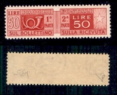 REPUBBLICA - 1946 - Pacchi Postali - 50 Lire (76/IIp) Non Dentellato Al Centro - Gomma Originale Probabilmente Integra - - Other & Unclassified