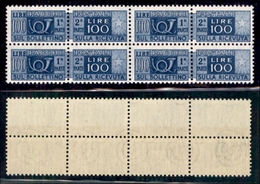 REPUBBLICA - 1946 - Pacchi Postali - 100 Lire (77/IV) In Quartina - Gomma Integra (400+) - Other & Unclassified