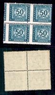 REPUBBLICA - 1957 - Segnatasse - 50 Lire (118/IIf) - Quartina Con Dentellatura Verticale Spostata - Gomma Integra (1.650 - Otros & Sin Clasificación