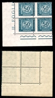 REPUBBLICA - 1957 - Segnatasse - 50 Lire (118/IIf) - Quartina Angolare Con Dentellatura Verticale Spostata E Sul Bordo ( - Other & Unclassified