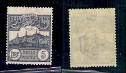 SAN MARINO - 1903 - 5 Lire Veduta (45) - Gomma Originale (400) - Altri & Non Classificati