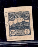 SAN MARINO - 1903 - 5 Lire Veduta (45) Usato Su Frammento (400+) - Altri & Non Classificati