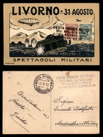 POSTA AEREA  - 1919 (31 Agosto) - Livorno Spettacoli Militari (1099) - Timbro Speciale Nero (annullatore) Ripetuto In  V - Other & Unclassified