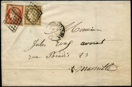 Lettre N°1 + 5 10c Bistre - TB + 40c Orange (touché) - B/TB - 1849-1850 Ceres