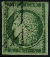 Oblit. N°2 15c Vert, Signé Brun Et Roumet - TB - 1849-1850 Ceres