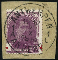 Oblit. N°131 20 (+ 20c) Violet Et Rouge, Piquage à Cheval, Croix-rouge Déplacée - TB - Other & Unclassified