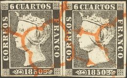 º1(2). 1850. 6 Cuartos Negro, Pareja. Matasello ARAÑA, En Rojo. MAGNIFICA Y ESPECTACULAR ESPECIALMENTE CON ESTA EXCEPCIO - Other & Unclassified