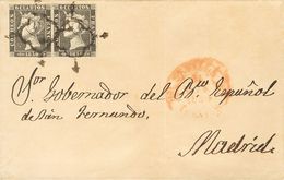 SOBRE 1A(2). 1850. 6 Cuartos Negro, Pareja. SEVILLA A MADRID. MAGNIFICA E INUSUAL CARTA DE DOBLE PORTE, MUY ESPECTACULAR - Other & Unclassified