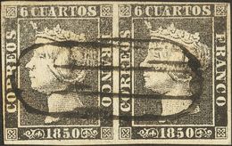 º1(2). 1850. 6 Cuartos Negro, Pareja. Matasello PARRILLA DE MADRID. MAGNIFICA Y ESPECTACULAR. - Other & Unclassified