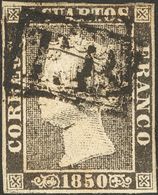 º1. 1850. 6 Cuartos Negro. Matasello Prefilatélico "P.P.", En Negro De Gerona. MAGNIFICO Y MUY RARO. - Autres & Non Classés