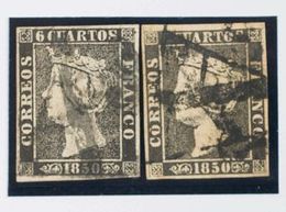 º1(2). 1850. Conjunto De Dos Sellos Del 6 Cuartos Negro Inutilizados Con La Marca Prefilatélica "As", En Negro De Barcel - Other & Unclassified