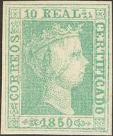 (*)5F. 1850. 10 Reales Verde. FALSO SPERATI, Al Dorso Marca De La B.P.A. MAGNIFICO. - Sonstige & Ohne Zuordnung