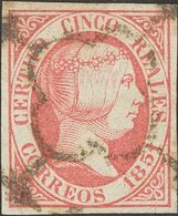 º9. 1851. 5 Reales Rosa. Grandes Márgenes. MAGNIFICO. Cert. CEM. Edifil 2018: 375 Euros - Otros & Sin Clasificación