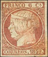 *12. 1852. 6 Cuartos Rosa (goma íntegra). MAGNIFICO. Cert. CEM. Edifil 2018: 535 Euros - Otros & Sin Clasificación