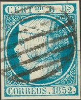 º16F. 1852. 6 Reales Azul. FALSO SPERATI, Al Dorso Marca De La B.P.A. MAGNIFICO. - Otros & Sin Clasificación