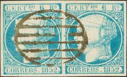 º16F(2). 1852. 6 Reales Azul, Pareja. FALSO SPERATI (Tipos C Y D), Al Dorso Marca De La B.P.A. MAGNIFICO. - Sonstige & Ohne Zuordnung
