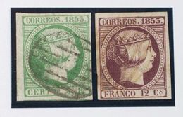 º18, 20. 1853. 12 Cuartos Violeta Y 5 Reales Verde, Borde De Hoja. Márgenes Enormes. MAGNIFICOS. Edifil 2018: 340 Euros - Other & Unclassified