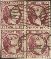 º18(4). 1853. 12 Cuartos Violeta, Bloque De Cuatro. MAGNIFICO. Edifil 2014: 1.090 Euros - Sonstige & Ohne Zuordnung