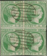 º20(4). 1853. 5 Reales Verde, Bloque De Cuatro (márgenes Justos). MAGNIFICO. Edifil 2014: 1.090 Euros - Other & Unclassified
