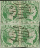 º20(4). 1853. 5 Reales Verde, Bloque De Cuatro (márgenes Justos). MAGNIFICO. Edifil 2014: 1.090 Euros - Autres & Non Classés