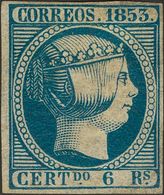 (*)21. 1853. 6 Reales Azul (aunque Se Adjunta Un Certificado Italiano Indicando Que El Sello Es Nuevo Y Su Apariencia Se - Autres & Non Classés