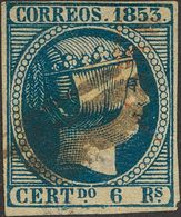 º21F. 1853. 6 Reales Azul. FALSO SPERATI, Al Dorso Marca De La B.P.A. MAGNIFICO. - Otros & Sin Clasificación