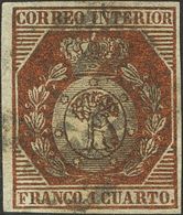 º22. 1853. 1 Cuarto Bronce. Grandes Márgenes Y Color Intenso. MAGNIFICO. Cert. GRAUS. Edifil 2018: 745 Euros - Otros & Sin Clasificación