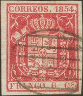 º24. 1854. 6 Cuartos Carmín. PIEZA DE LUJO. - Autres & Non Classés