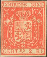 (*)25. 1854. 2 Reales Rojo. Color Excepcional. MAGNIFICO. Cert. GRAUS. Edifil 2018: 2.225 Euros - Other & Unclassified