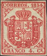 (*)33. 1854. 4 Cuartos Carmín. Color Excepcional. MAGNIFICO. Cert. CEM. Edifil 2018: 570 Euros - Other & Unclassified