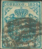 º34A. 1854. 1 Real Azul Claro (claridad En La Parte Central). MAGNIFICO Y MUY RARO. Cert. CEM. - Autres & Non Classés