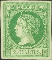 *51. 1860. 2 Cuartos Verde. MAGNIFICO. Cert. EXFIMA. Edifil 2018: 475 Euros - Sonstige & Ohne Zuordnung