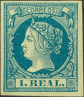 (*)55. 1860. 1 Real Azul. Color Intenso Y Amplios Márgenes. MAGNIFICO. Cert. CEM. Edifil 2018: 385 Euros - Other & Unclassified