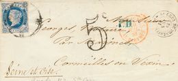 SOBRE 59. 1863. 12 Cuartos Azul. SANTA CRUZ DE TENERIFE (CANARIAS) A CORMEILLES (FRANCIA). Matasello R.CARRETA Nº42. MAG - Other & Unclassified