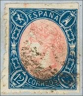 FRAGMENTO 70. 1865. 12 Cuartos Azul Y Rosa. DENTADO PRIVADO, De Bilbao. MAGNIFICO Y EXTRAORDINARIAMENTE RARO, SE CONOCEN - Otros & Sin Clasificación